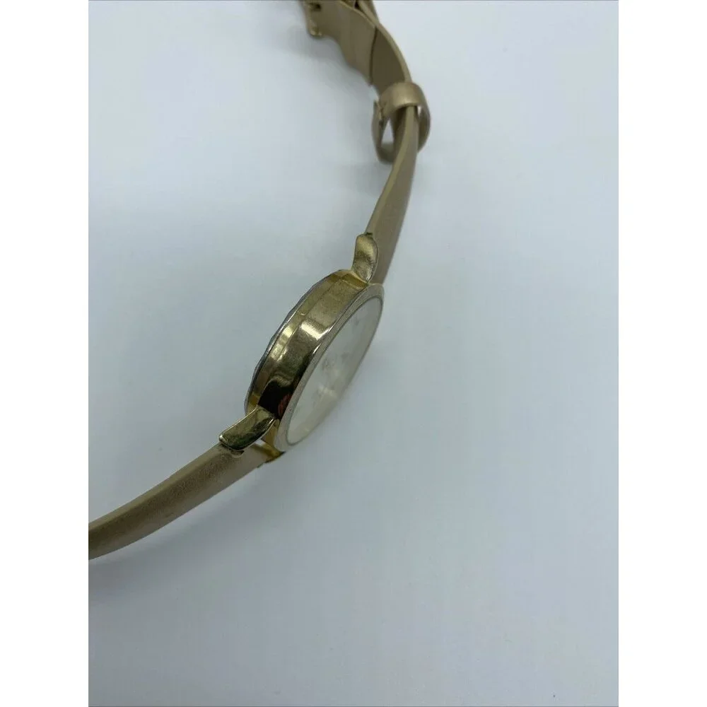 Geneva Platinum No.9880 Women's Gold Band White Face Watch w/ Gold Bowties